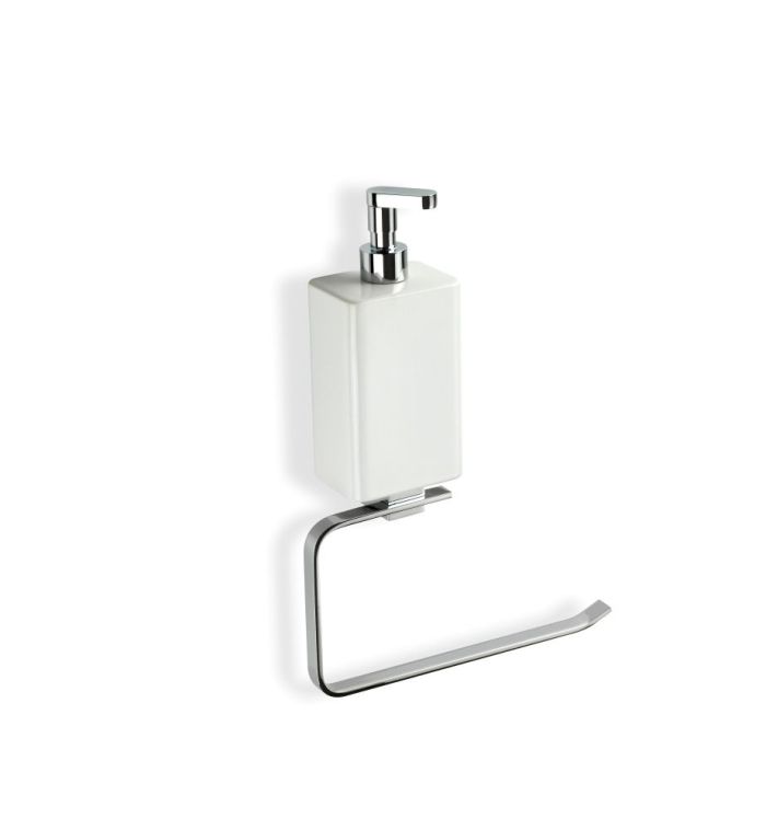 Stil Haus Gea, half-ring towel holder + ceramic dispenser with straight spout, chrome - white color. Ceramics