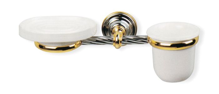 Stil Haus Giunone, ceramic wall-mounted soap dish + glass, color white - gold