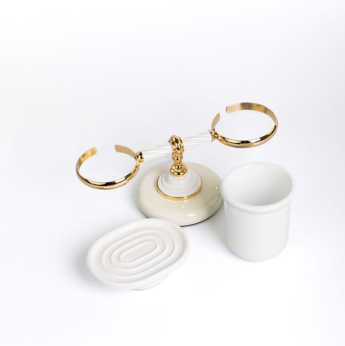 Stil Haus Giunone, ceramic table soap dish + glass, color white - gold