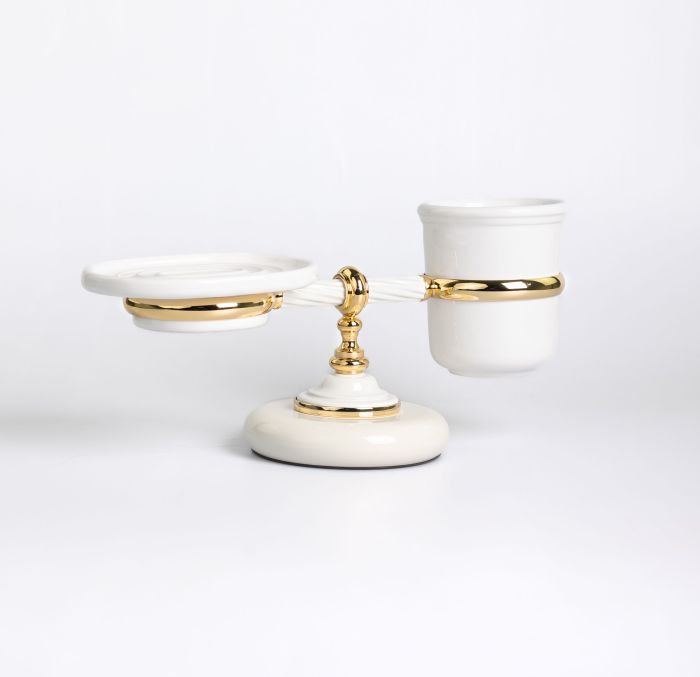 Stil Haus Giunone, ceramic table soap dish + glass, color white - gold