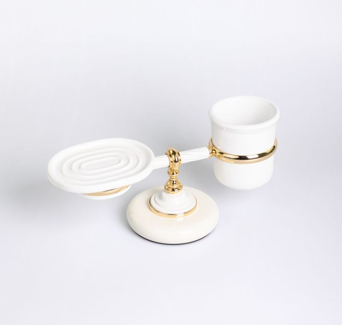 Stil Haus Giunone, ceramic table soap dish + glass, color white - gold