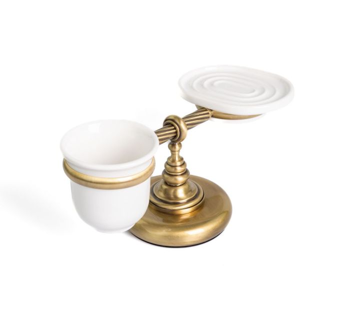 Stil Haus Giunone, ceramic table soap dish + glass, bronze color