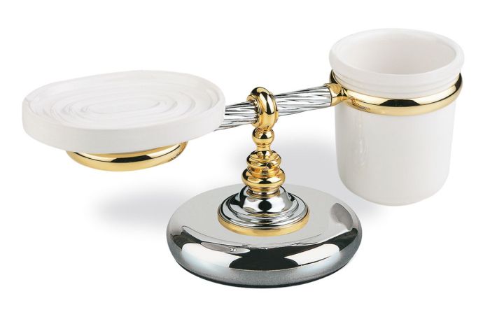 Stil Haus Giunone, ceramic table soap dish + glass, chrome - gold color