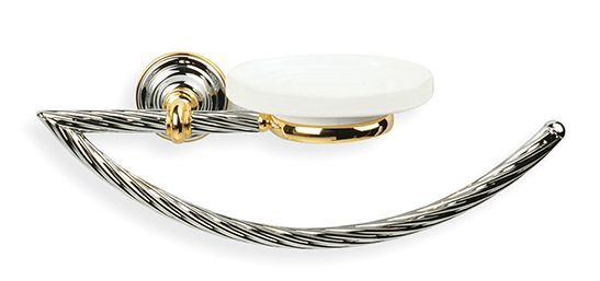 Stil Haus Giunone, towel holder - half-ring + ceramic soap dish, color white - gold