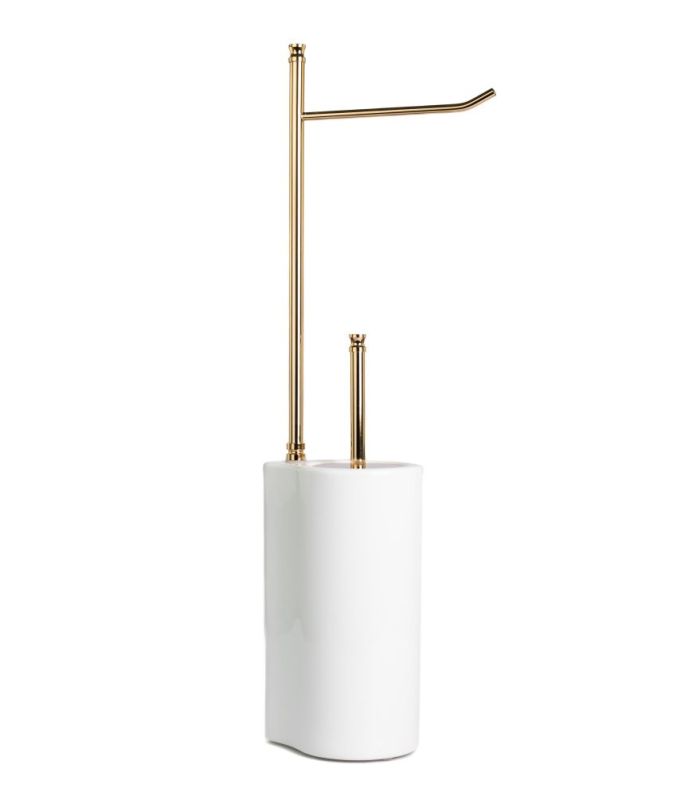 Stil Haus Hashi, stand h62 cm: paper holder/white ceramic ruff, gold color