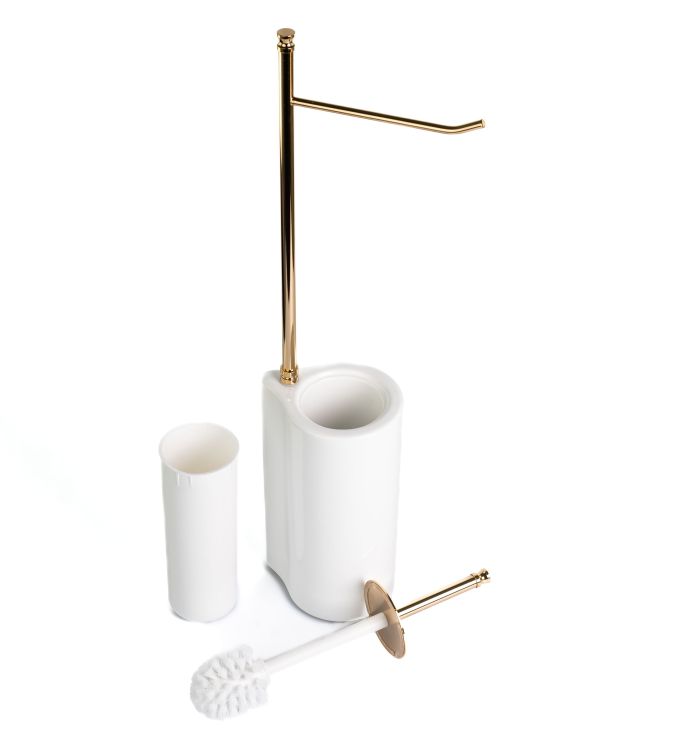 Stil Haus Hashi, stand h62 cm: paper holder/white ceramic ruff, gold color