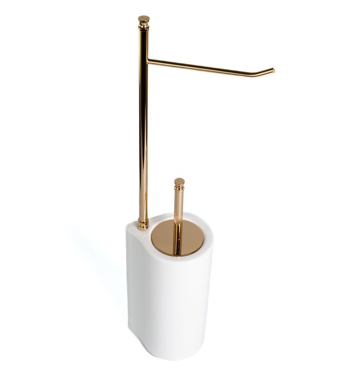 Stil Haus Hashi, stand h62 cm: paper holder/white ceramic ruff, gold color