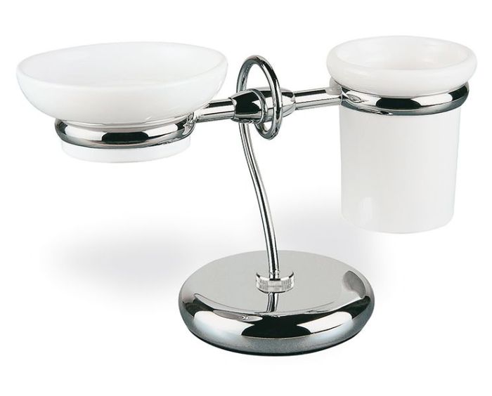 Stil Haus Idra, ceramic table glass + soap dish, chrome - white ceramic