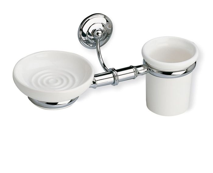 Stil Haus Nemi, ceramic wall soap dish + glass, chrome - white ceramic