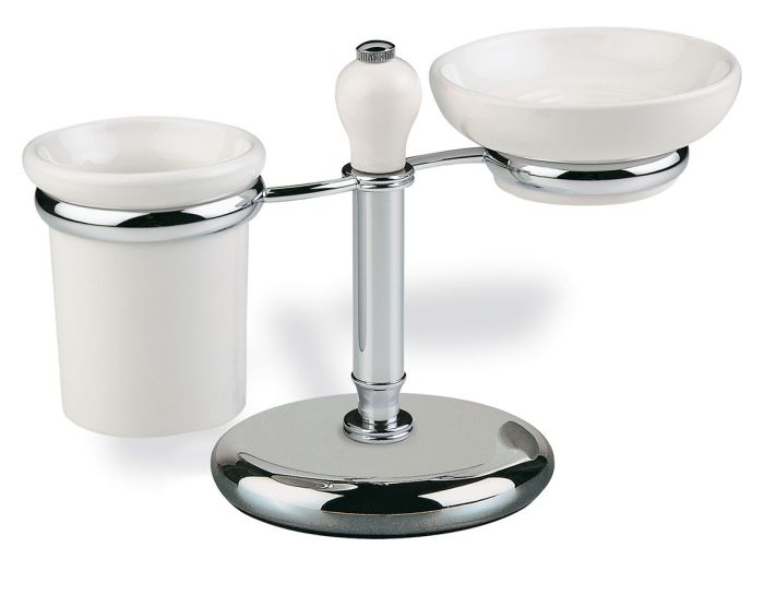 Stil Haus Nemi, ceramic table soap dish + glass, chrome - white ceramic