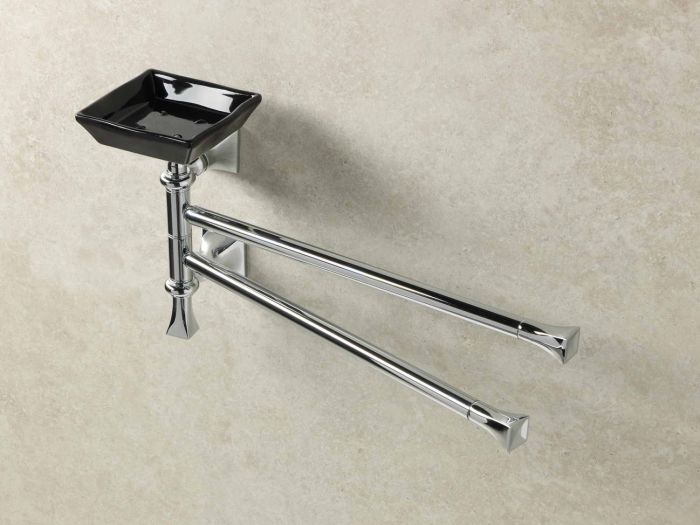 Stil Haus Prisma, towel rack. double swivel + ceramic soap dish, color bronze - white ceramic