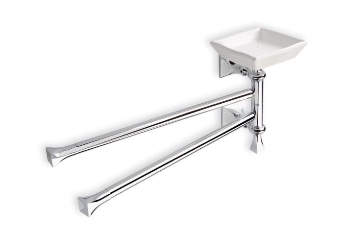 Stil Haus Prisma, towel rack. double swivel + ceramic soap dish, color bronze - white ceramic