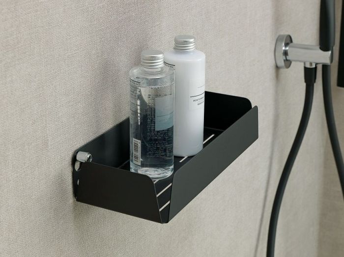 Stil Haus, rectangular metal shelf with sides, length 25 cm, color matte black, color of mounting screws chrome