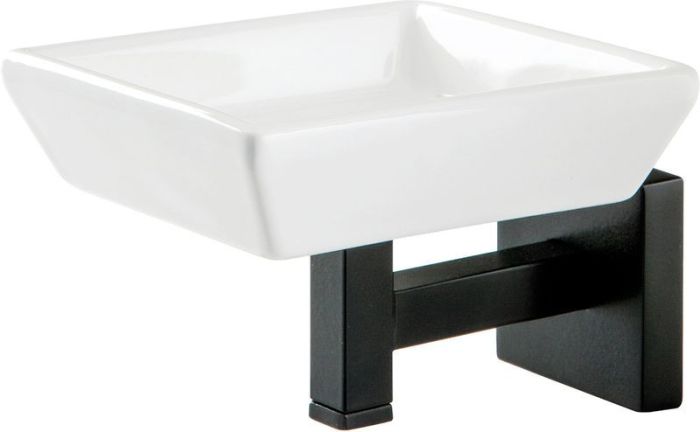 Stil Haus Urania, ceramic wall soap dish, matt black - white ceramic