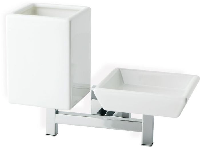 Stil Haus Urania, ceramic wall soap dish + glass, chrome - white ceramic